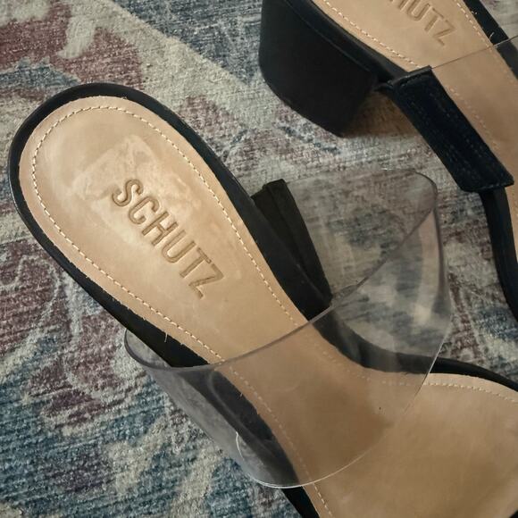 Schutz Victorie Transparent Black PVC Block Heel Sandals Size 11 - Picture 5 of 11